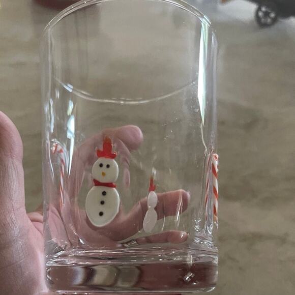 Anthropologie Christmas art glass juice glass or cocktail Candy Canes & Snowman - Picture 8 of 10
